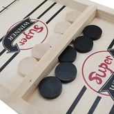 Huitich wooden puck game board with black and white pucks and clear divider for learning and education
